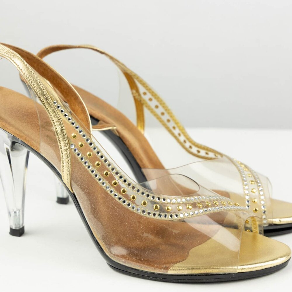✨ Dezario Gold Clear Lucite Slingback Heels Size 9.5M – Made in USA